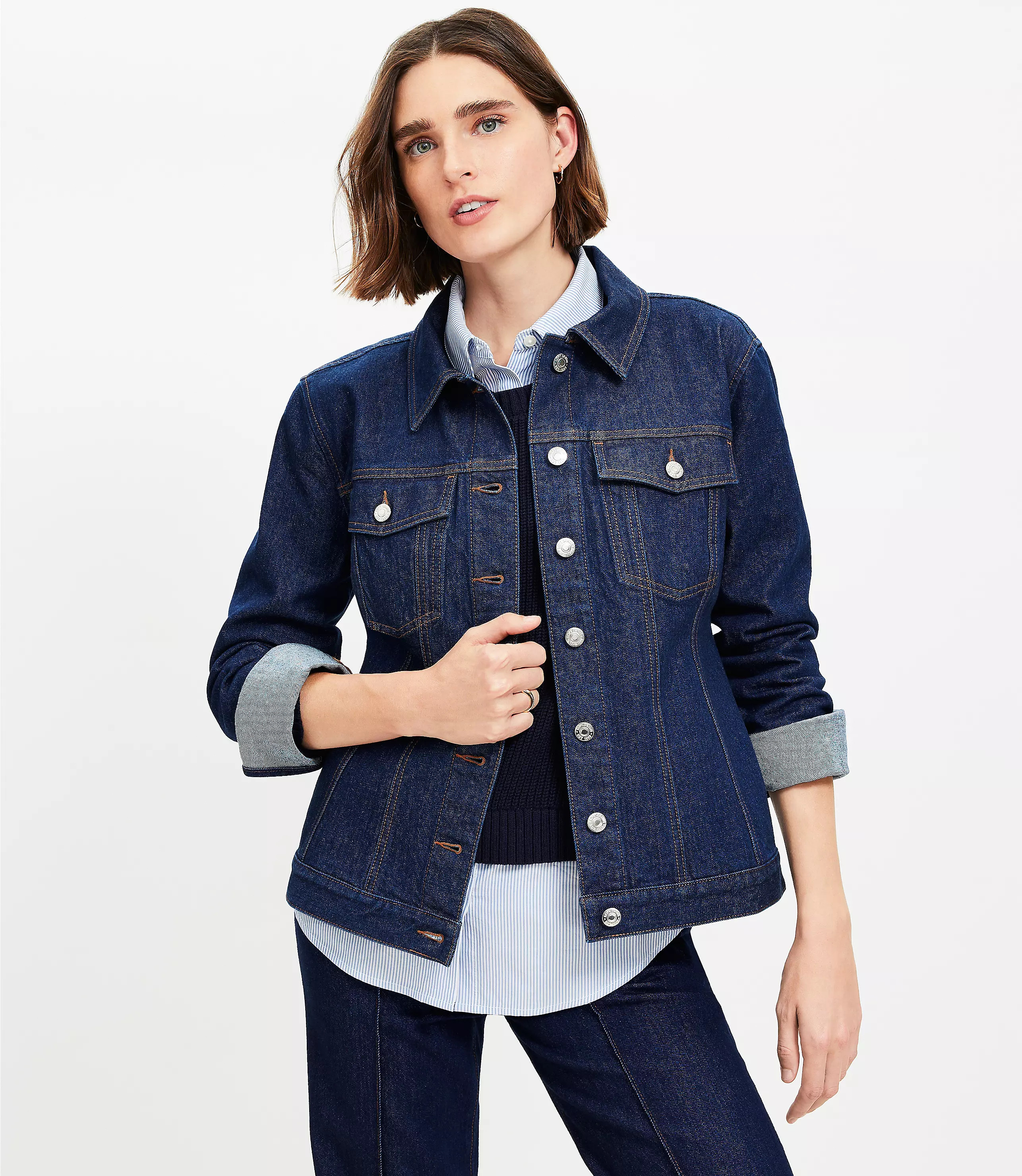 Seamed Denim Trucker Jacket in Classic Rinse Wash | LOFT