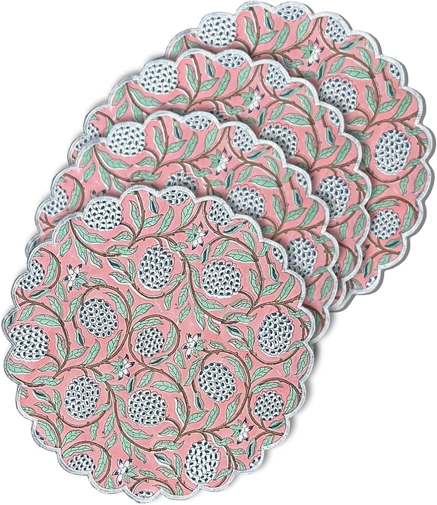 15 Inch Round Placemats Set of 4, for Dining Table, Scalloped Boho Cotton Cloth Easter Placemats ... | Amazon (US)