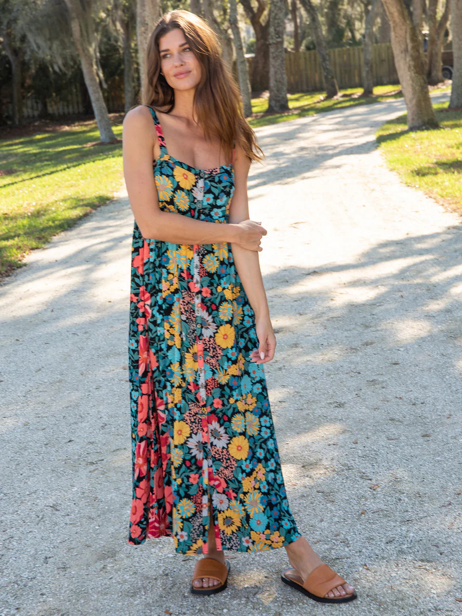 Sidney Maxi Dress - Black Coral Floral | Natural Life