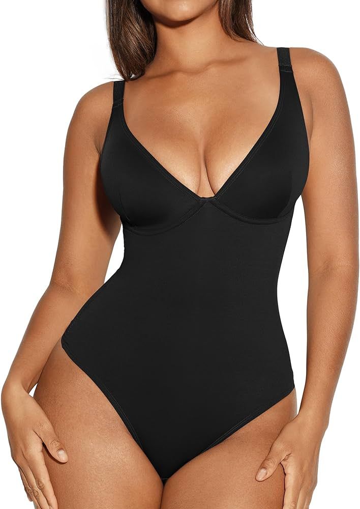 Shapewear Bodysuits for Women Tummy Control Body Suits Deep V Neck Thong Body Shaper | Amazon (US)