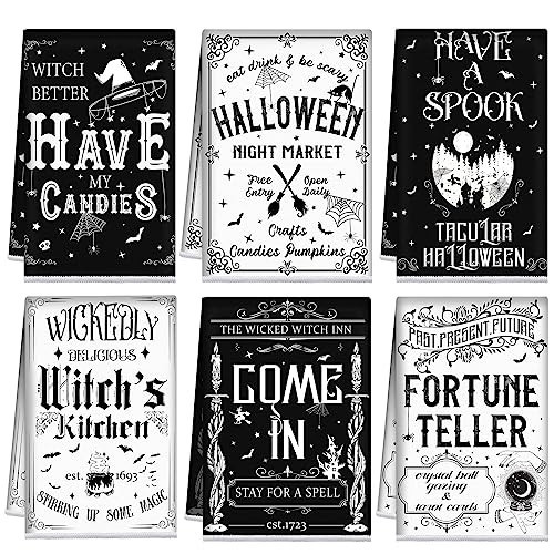 Ganeen 6 Pcs Halloween Kitchen Towels Fall Witch Ghost Towel Set | Amazon (US)