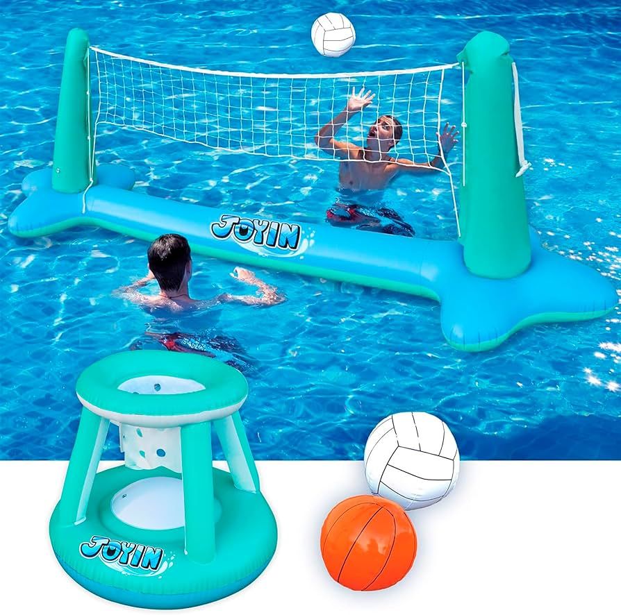 JOYIN Inflatable Pool Float Set Volleyball Net & Basketball Hoops, Floating Swimming Game Toy for... | Amazon (US)