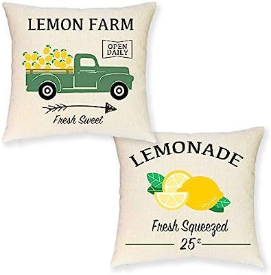 JYNHOOR Set of 2 Farmhouse Lemon Pillow Covers – Retro Green Truck Lemon Summer Pillow Covers f... | Amazon (US)