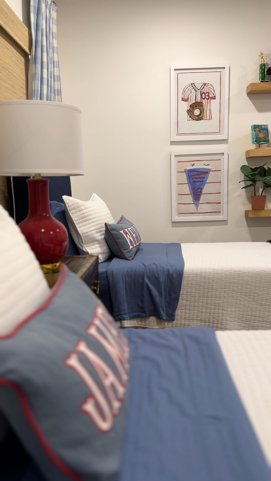 BOYS’ BEDROOM REVEAL! 

The boys have absolutely loved sharing a room! The design was inspired by their upholstered headboards and these adorable art prints. I ordered some of my tried and true Amazon bedding favorites like 100% cotton quilts and waffle weave blankets. It was important to me that we maximized the space and had tons of storage options. We installed acrylic shelves to keep all of their favorite books organized, these peel and stick hooks for Wells to store his hats, and wooden shelves to display all of their treasures. I anchored the space with my favorite indoor/outdoor rug and cowhide rug. It’s the perfect pairing that adds both warmth and durability! The finishing touch in the room was this bamboo roman shade. It was so easy to order and a fraction of the cost of a traditional custom shade. 

Shared bedroom design, sibling bedroom ideas, children’s bedroom ideas, classic home decor, home decor inspiration, kids bedroom inspo, coley home, upholstered headboard, layered rugs, classic bedding, two pages roman shades, custom blinds, bamboo shades, custom pillows, unique lamps, storage ideas, Amazon find, Amazon home, Amazon must have, Amazon home decor, traditional home decor, classic home decor, bedroom styling, home decor find, home decor inspiration, interior design, budget finds, organization tips, beautiful spaces, home hacks, shoppable inspiration, curated styling, Amazon home must have, Amazon rug, neutral home decor, neutral rug, pillow covers, wall art, Affordable home decor, budget bedding, affordable bedding, budget home decor, bedroom refresh, home refresh, looks for less, home hack, home decor finds