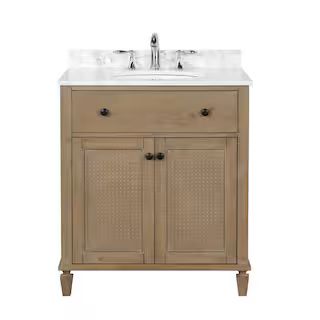 Ari Kitchen and Bath Annie 30 in. Bath Vanity in Weathered Fir with Marble Vanity Top in Carrara ... | The Home Depot
