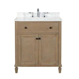 Annie 30 in. Bath Vanity in Weathered Fir with Marble Vanity Top in Carrara White with White Basi... | The Home Depot