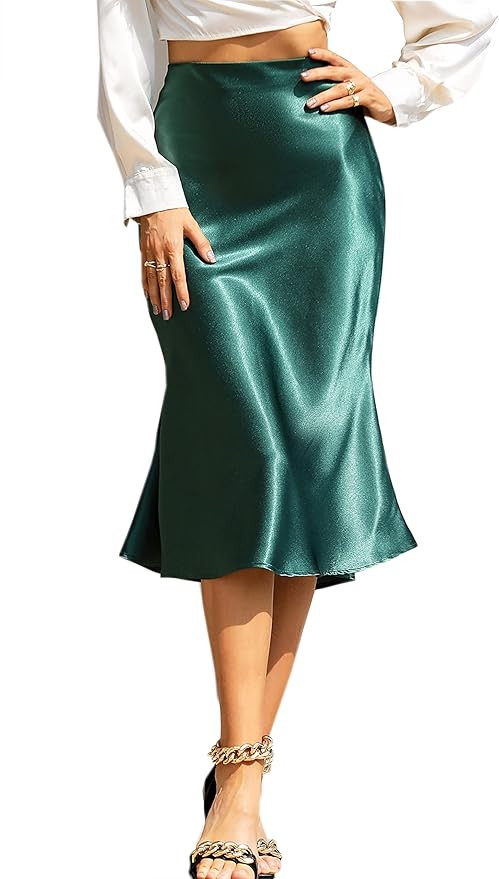 ALCEA ROSEA Womens Satin High Waisted Silk A-line Wedding Elegant Elastic Midi Skirt | Amazon (US)