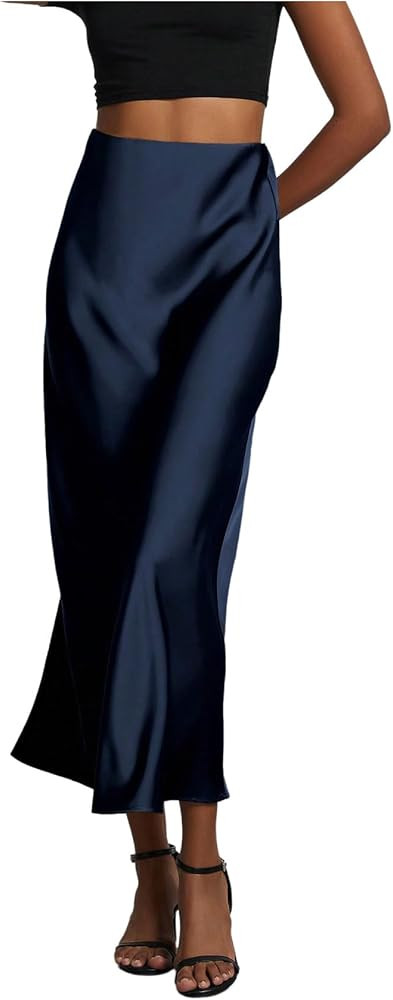 SHENHE Women's Satin Maxi Skirts High Waisted A Line Long Skirts Elegant Office Skirts | Amazon (US)