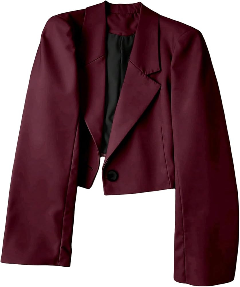 SHENHE Women's Cropped Blazer Business Casual Lapel Collar Button Open Front Suit Jacket | Amazon (US)