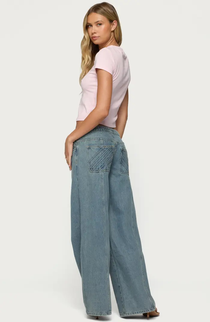 Stitch Pleat Low Rise Wide Leg Jeans | Nordstrom