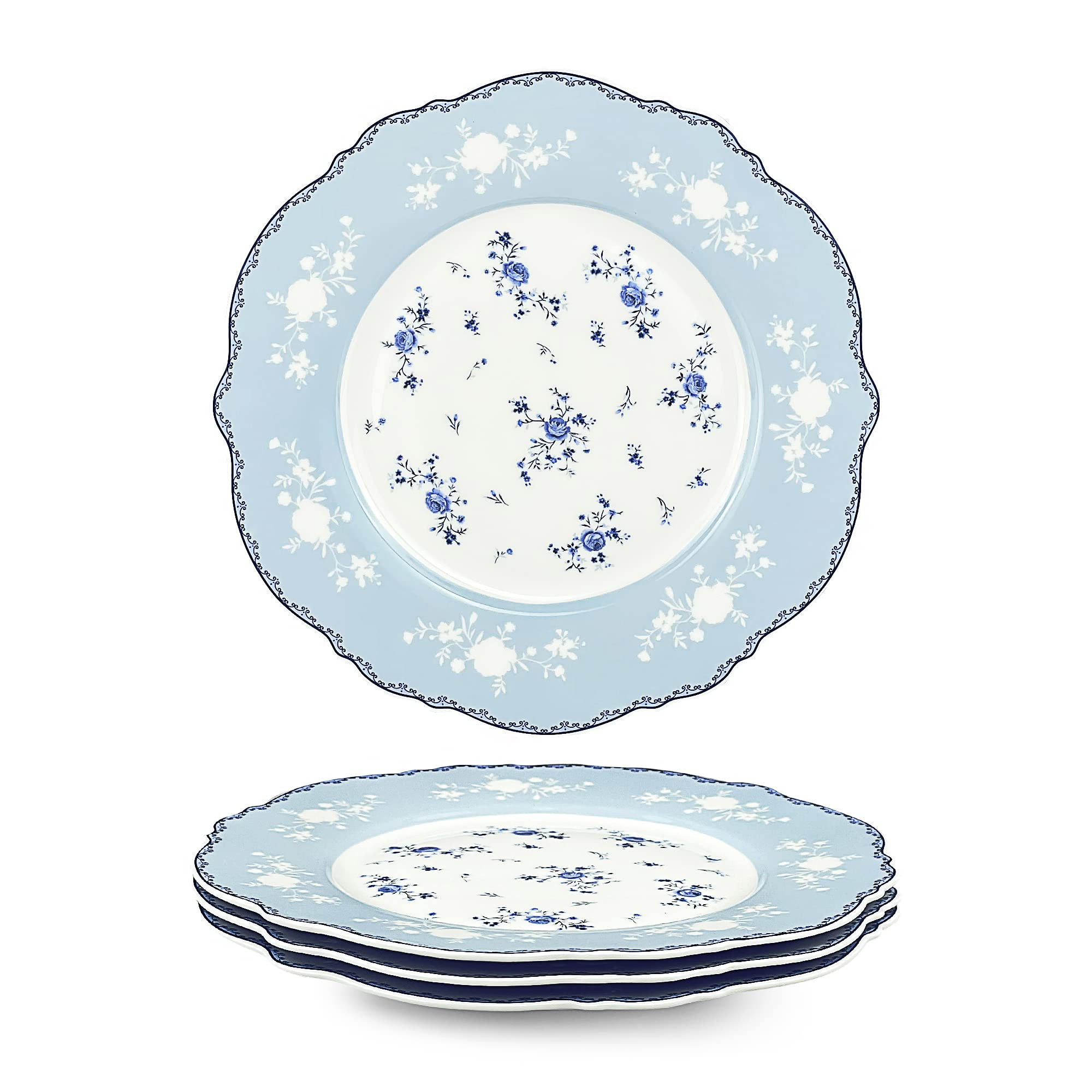 fanquare 8 Inch Porcelain Dessert Plates Set of 4, Lace Serving Bowls Set for Salad, Soup, Pasta,... | Amazon (US)