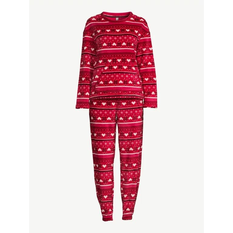 Joyspun Women’s Plush Hooded Top and Pants, 2-Piece Pajama Set, Sizes XS to 3X | Walmart (US)
