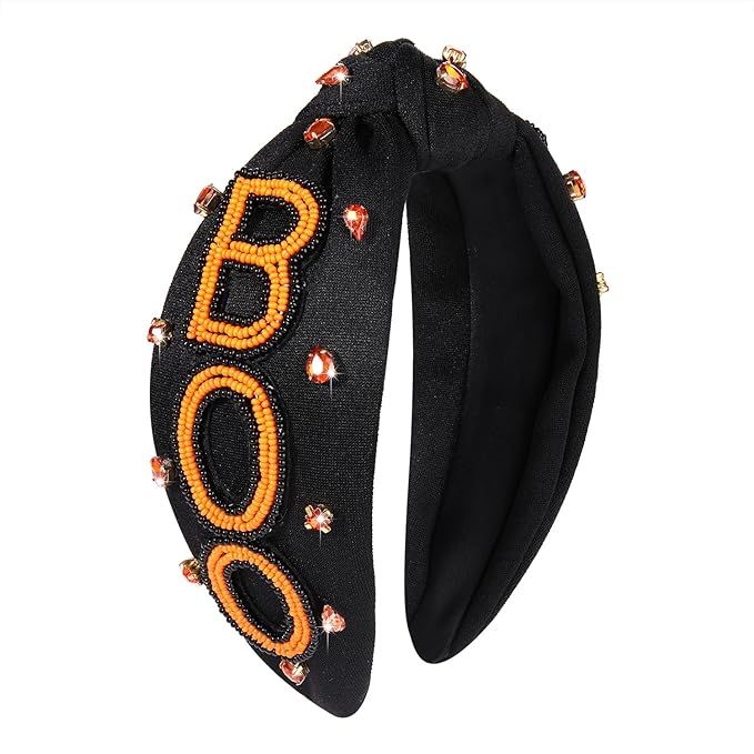 JERTOCLE Halloween Headbands for Women Beaded BOO Knotted Headband Jeweled Crystal Embellished Wi... | Amazon (US)