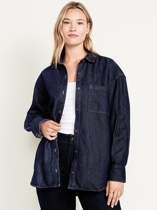 Oversized Boyfriend Button-Down Jean Shirt | Old Navy (US)