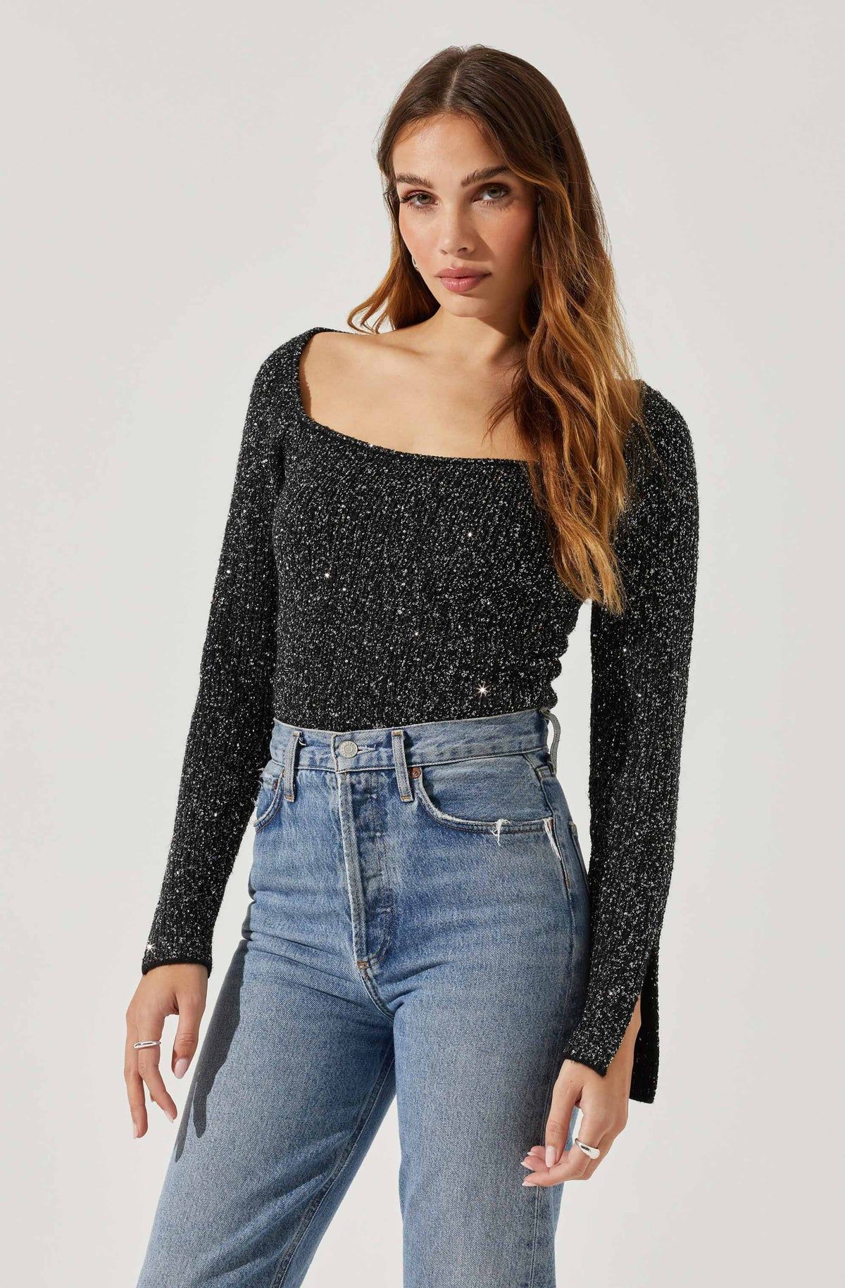 Marina Embellished Square Neck Sweater | ASTR The Label (US)