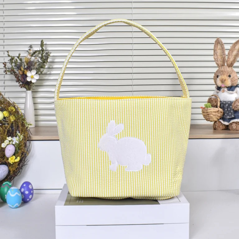 Kbndieu Easter Basket with Handle, Strip Rabbit Print Gifts Bags for Kids, Boys, Girls, Egg Hunt ... | Walmart (US)