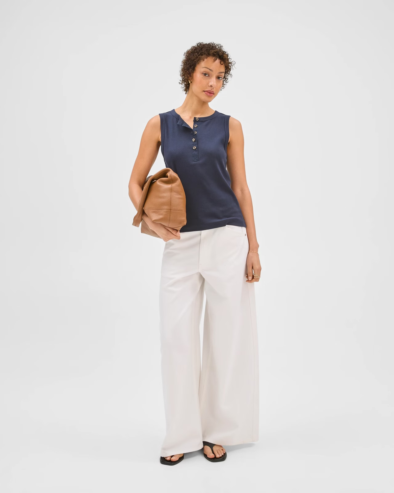 Australian Cotton Henley Neck Rib Tank Top - Ink Navy | Target AU