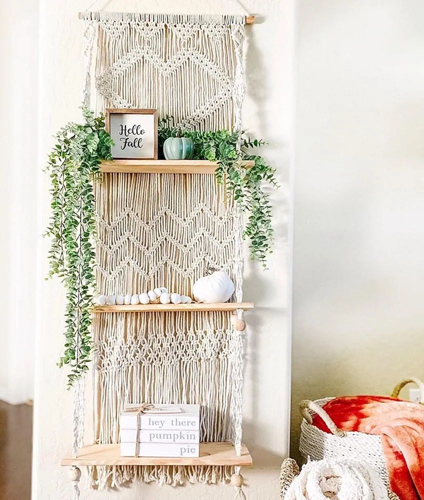 SnugLife Macrame Wall Hanging Shelf - 3 Tier Wall Plant Hanger Shelves with Handmade Woven Rope -... | Amazon (US)