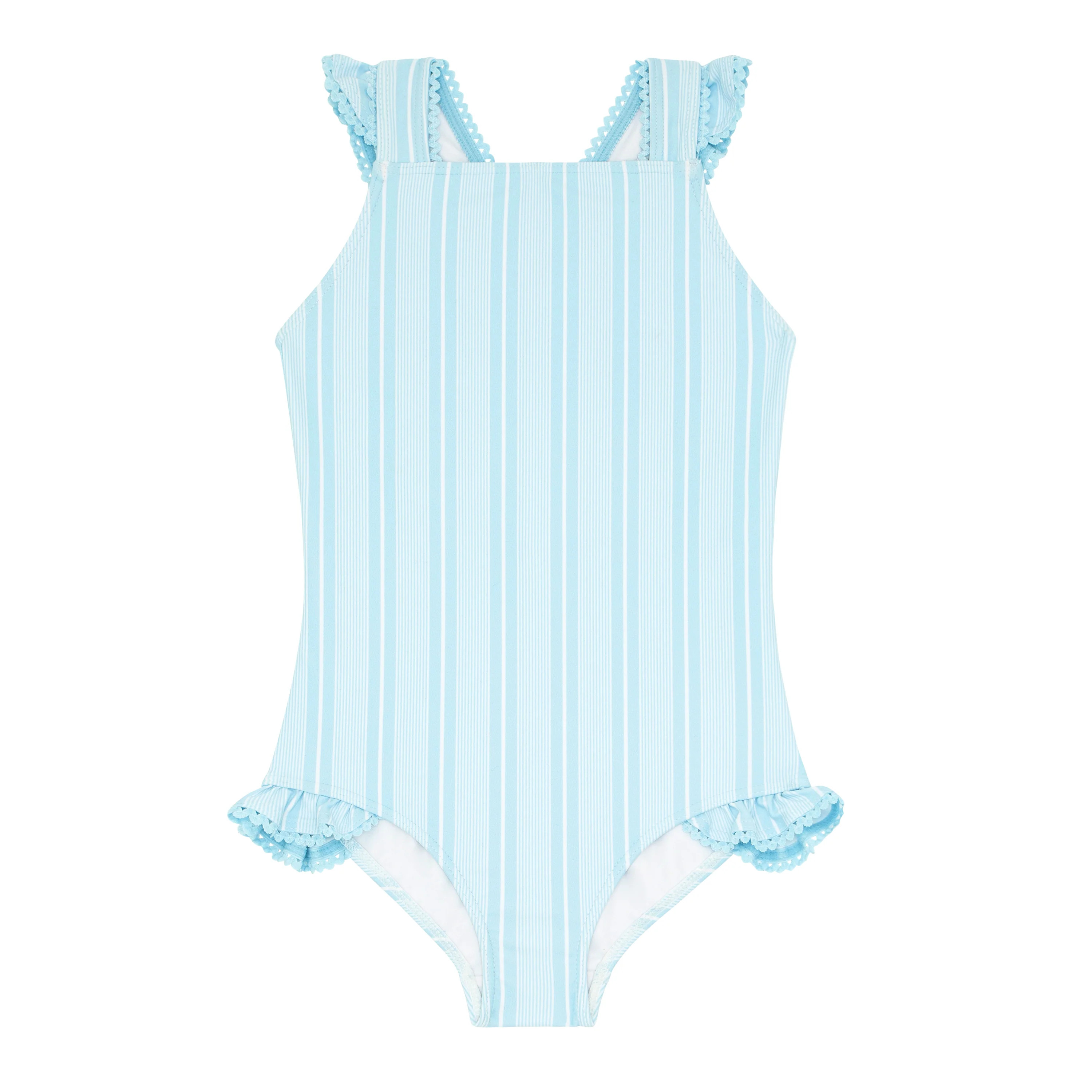 girls pacific blue stripe crossover one piece | minnow