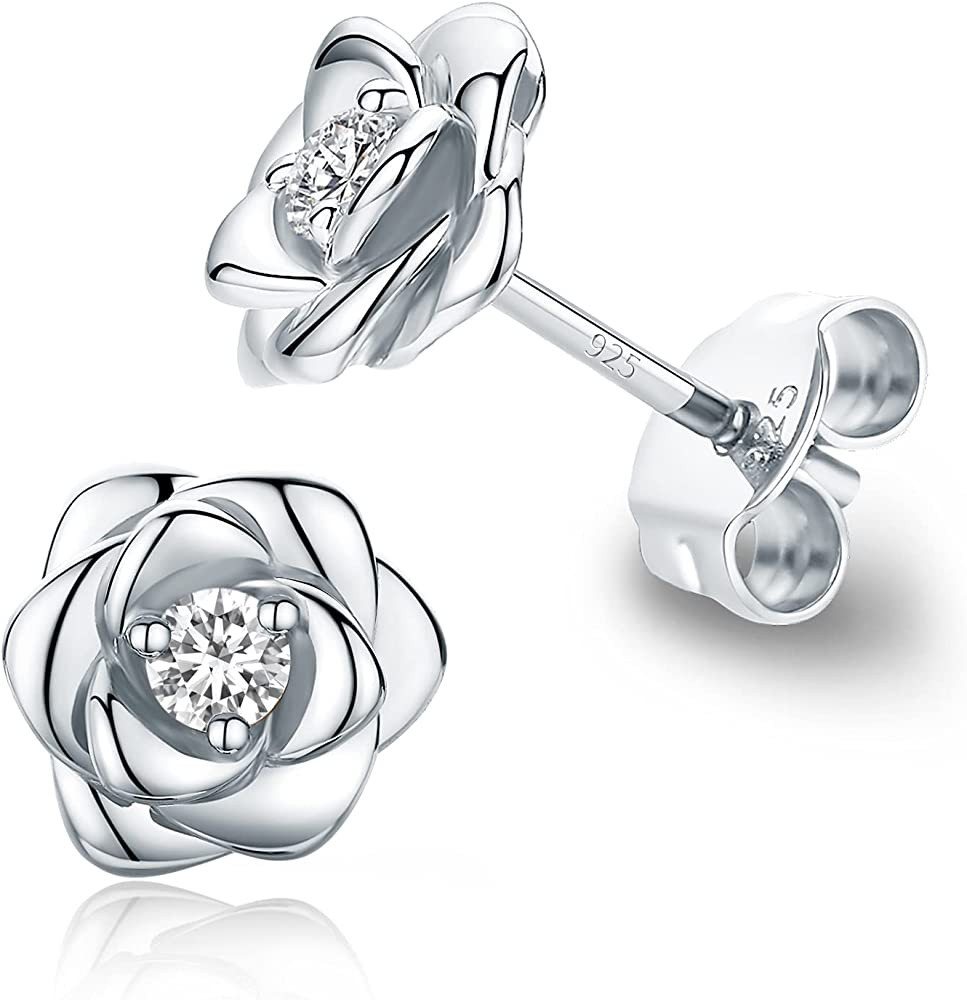 Gold Plated Sterling Silver Rose Flower Earring Studs, Hypoallergenic & Nickel Free Earrings for ... | Amazon (US)