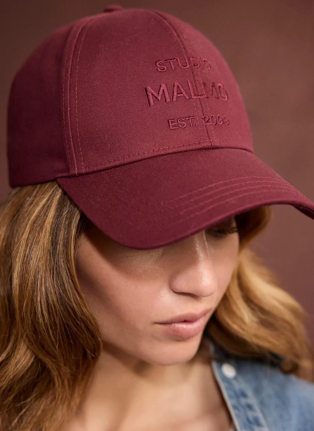 Burgundy Cotton Slogan Cap | Mint Velvet