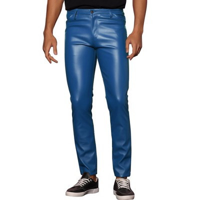 Lars Amadeus Men's Slim Fit Motorcycle Biker Faux Leather Trousers Blue 34 | Target