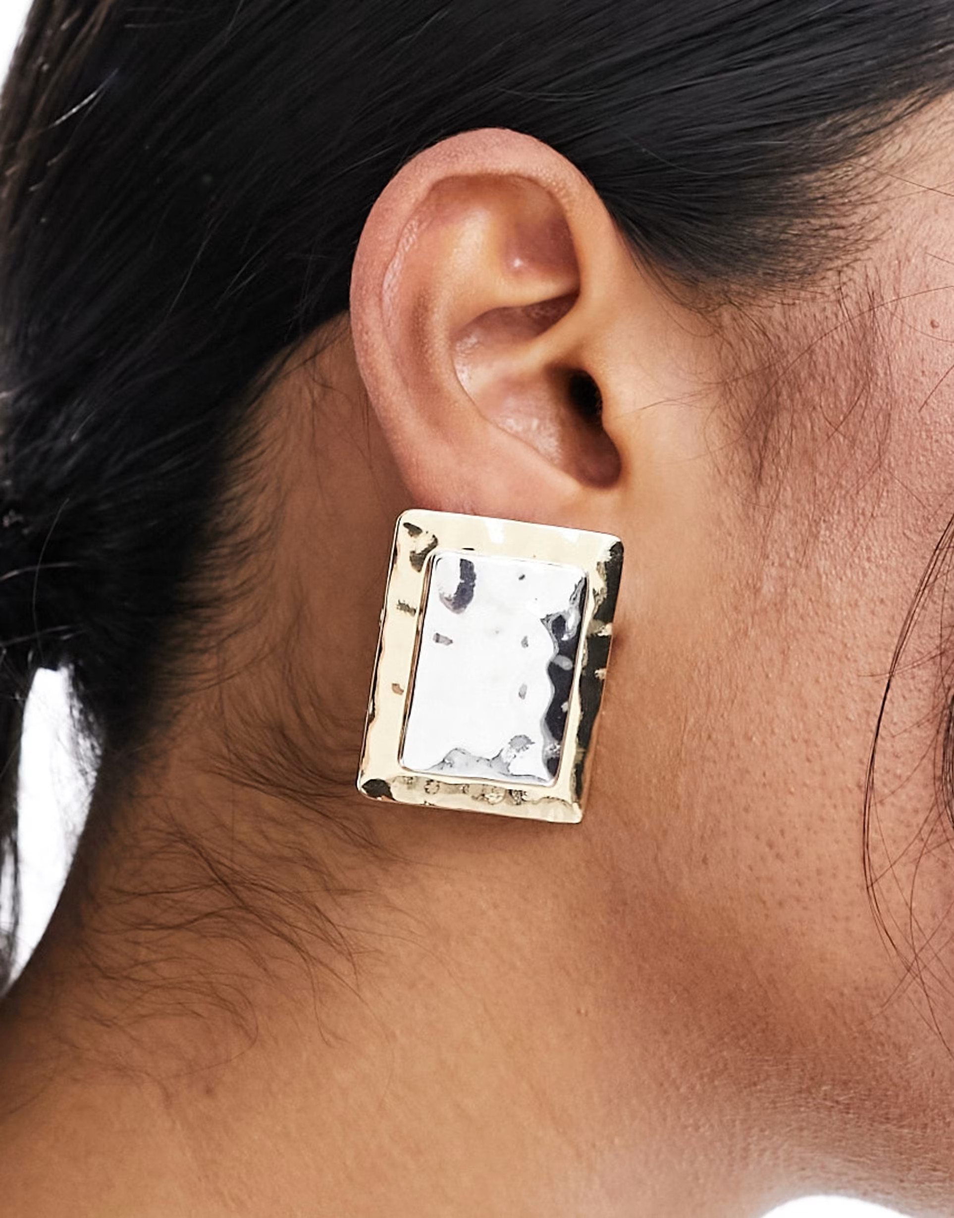 ASOS DESIGN stud earrings with mixed metal hammered design | ASOS | ASOS (Global)