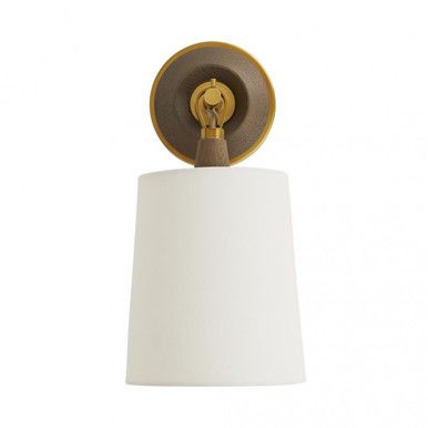 Hubbard Wall Sconce, 1-Light, Antique Brass, Dark Walnut, White Linen Shade, 13.5"H (49748 3MNM5) | Lighting Reimagined