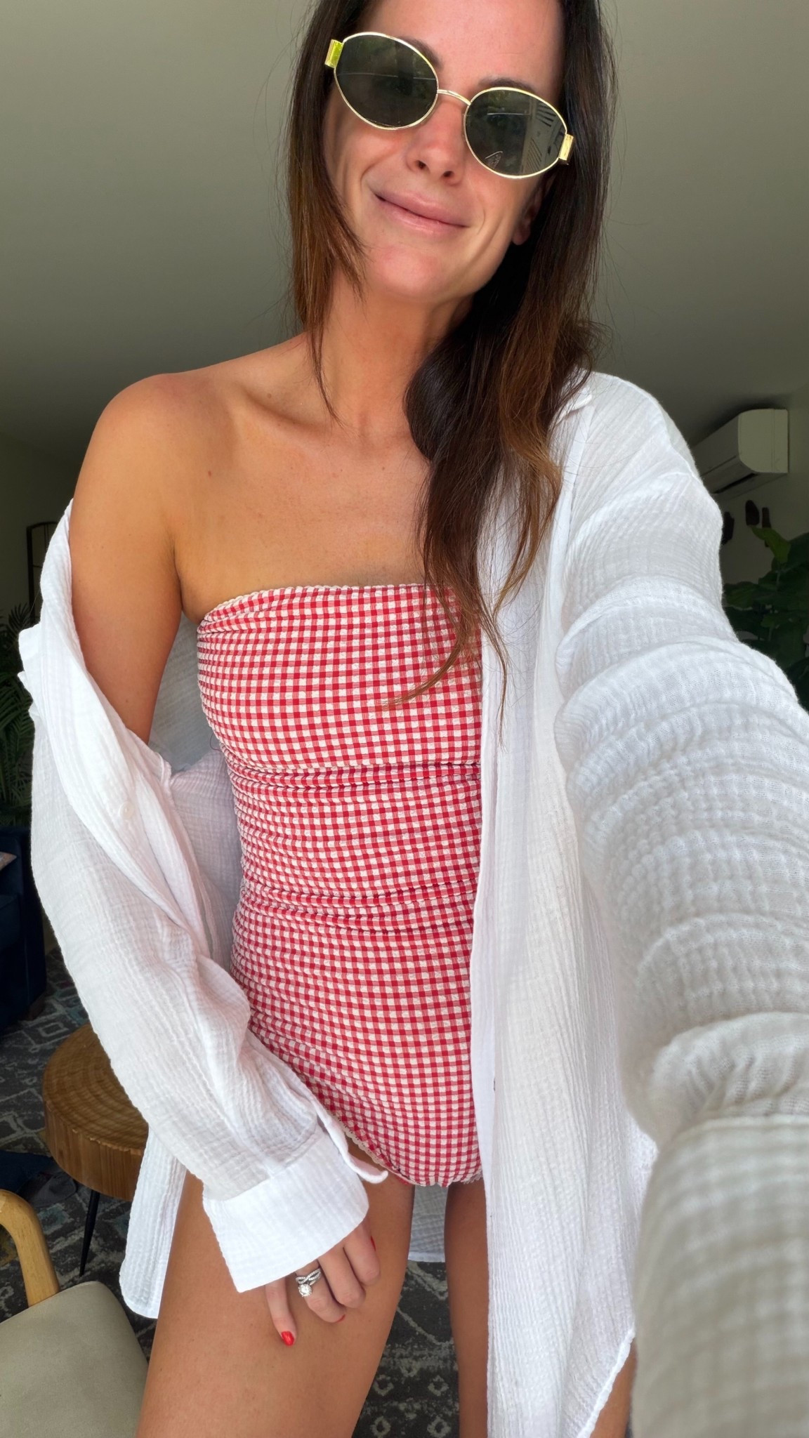 This @abercrombie  strapless one piece fits like it was made for you!! Trust me! I hear rave reviews from everyone on this. I’m in a S tall but could prob have done a small regular (I’m tall but it’s all in my legs!!) also wearing a white @Target target cover up in a S. It’s so soft!! 

#LTKTall #LTKSwim #LTKTravel