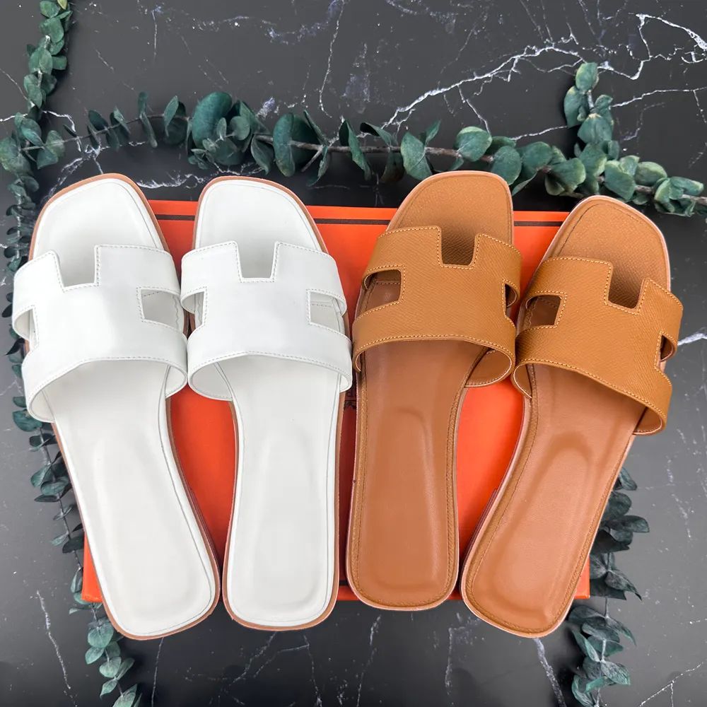 Designer Slides sandal Slippers Beach Classic Flat Sandal Luxury Summer Lady Leather Flip Flops M... | DHGate
