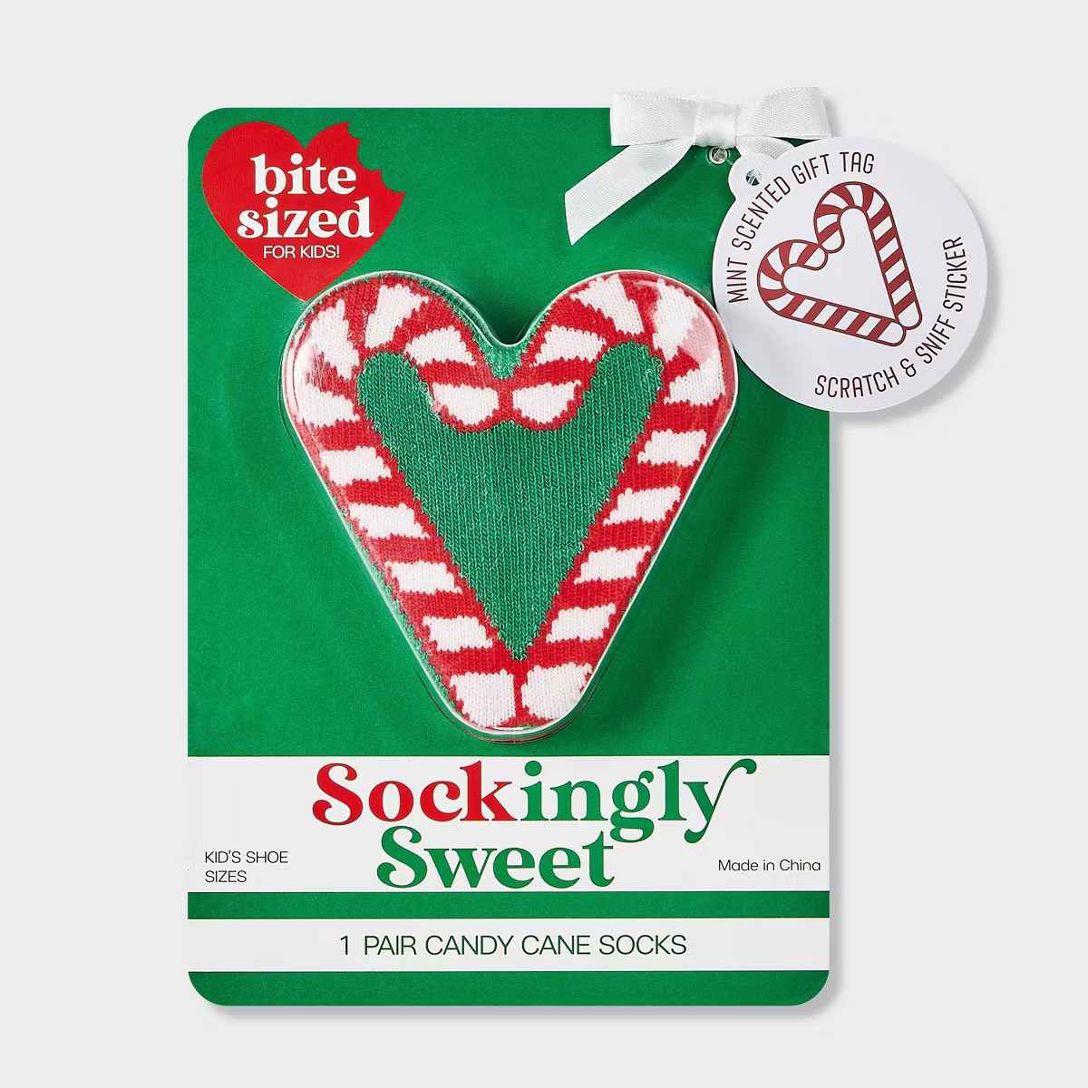 Kid's Candy Cane Hearts Christmas Crew Socks - Green/Red/White 2-5 | Target