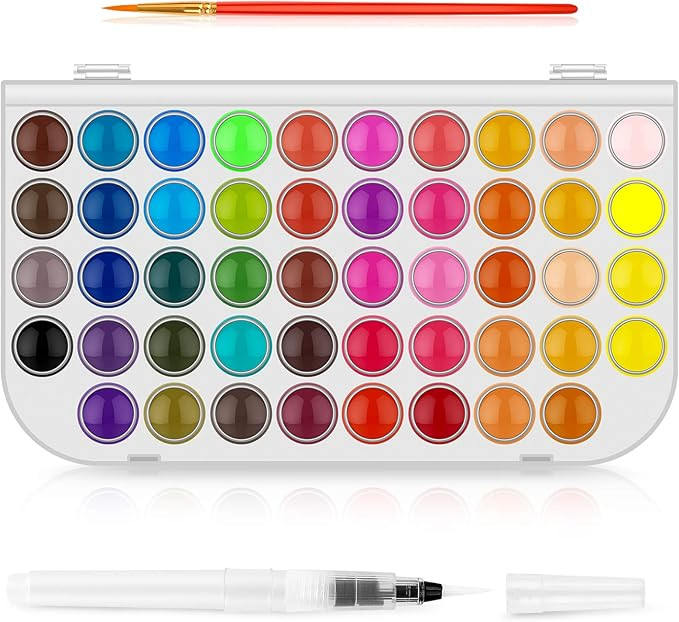 Watercolor Paint Set, Taotree 48-Color Watercolors Cake & a Brush a Refillable Water Brush Pen, P... | Amazon (US)