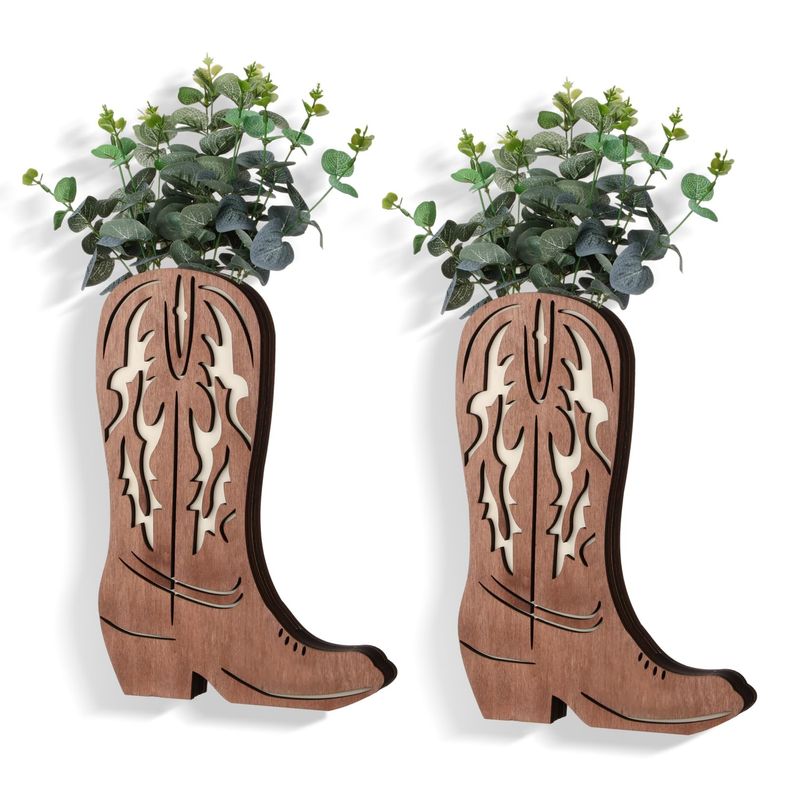 Havawish 2 Pcs Wood Cowboy Boots Wall Planter for Indoor Plants 12 x 8'' Cowboy Boot Flower Vase ... | Amazon (US)