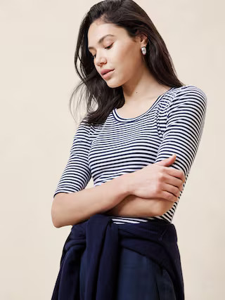 Ribbed Elbow-Sleeve T-Shirt | Banana Republic Factory