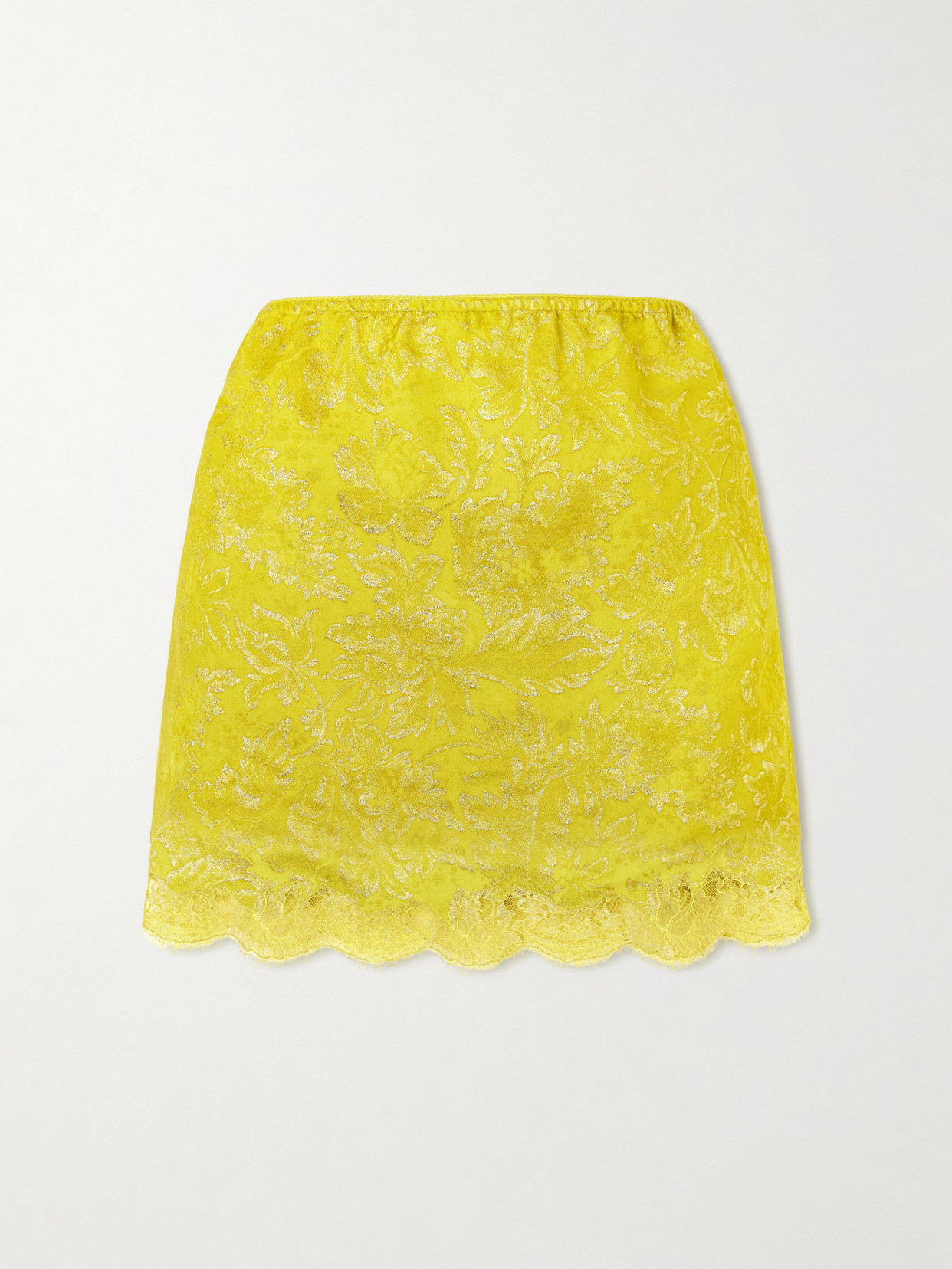 SAINT LAURENT - Lace-trimmed Metallic Floral-jacquard Mini Skirt - Yellow | NET-A-PORTER (US)