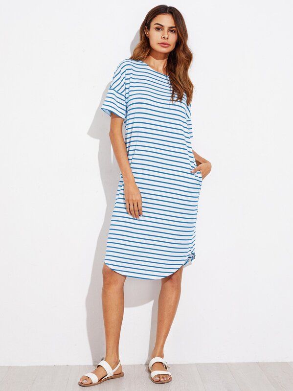 SHEIN Curved Hem Striped Tee Dress | SHEIN