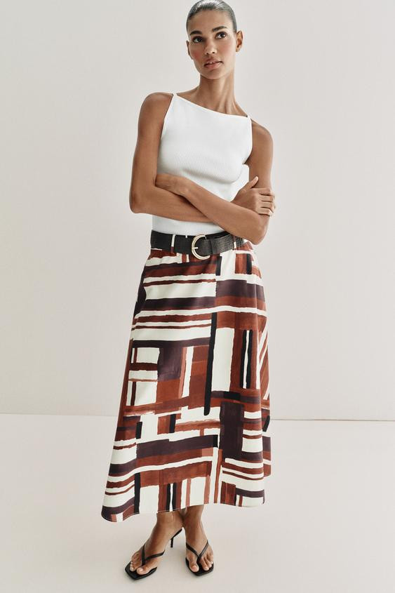 PRINTED BELTED SKIRT | Zara US