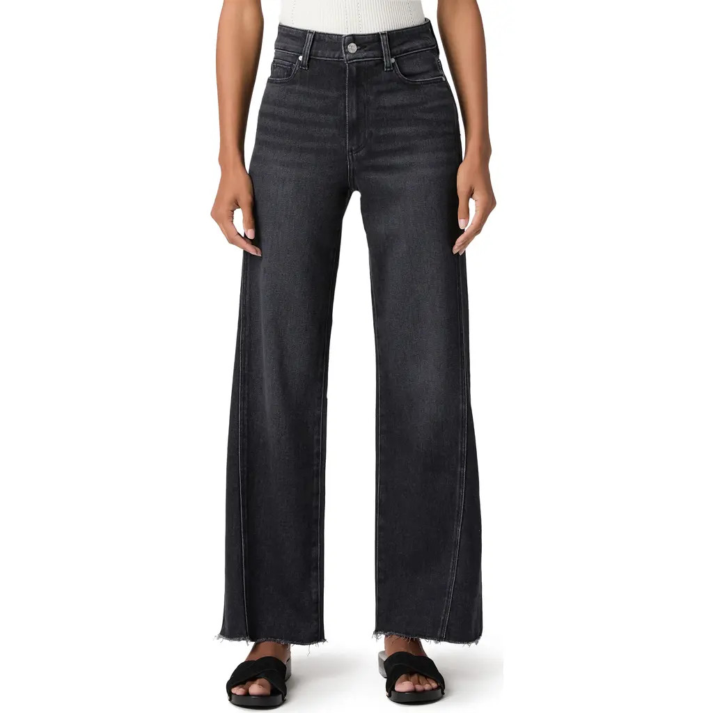 PAIGE Anessa High Waist Raw Hem Wide Leg Jeans in Ink Black at Nordstrom, Size 24 | Nordstrom