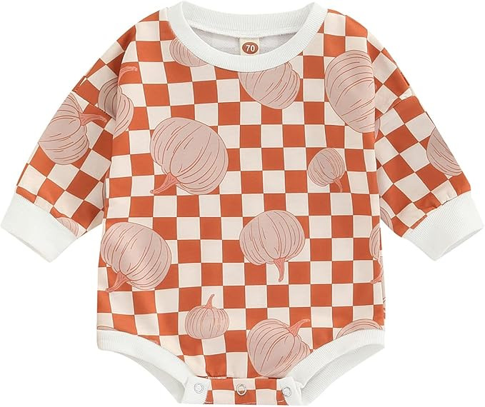 Baby Girl Boy Halloween Clothes Crewneck Oversized Floral Pumpkin Print Sweatshirt Romper One Pie... | Amazon (US)
