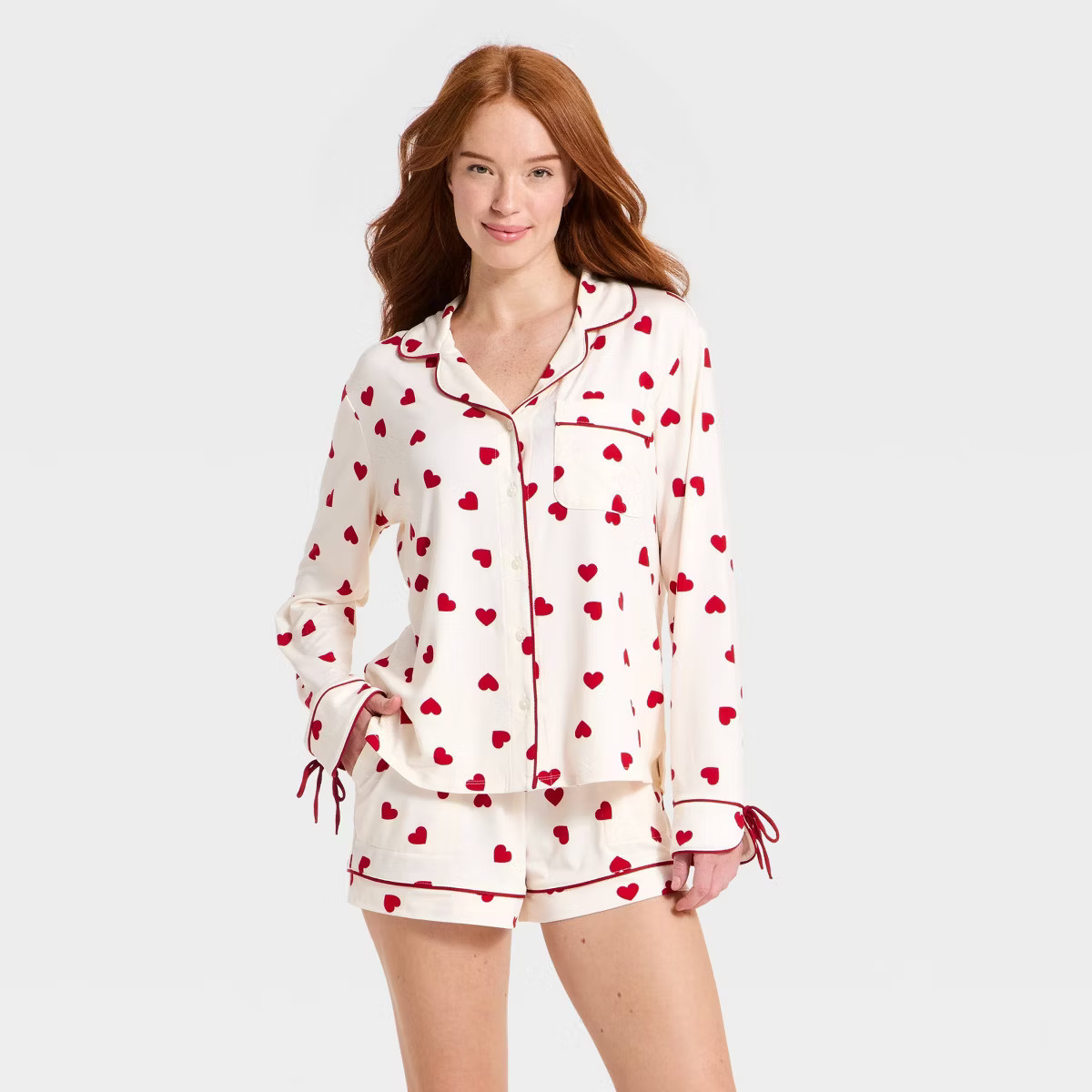 Women's Jersey Long Sleeve Notch Collar Shirt and Shorts Pajama Set - Auden™ | Target