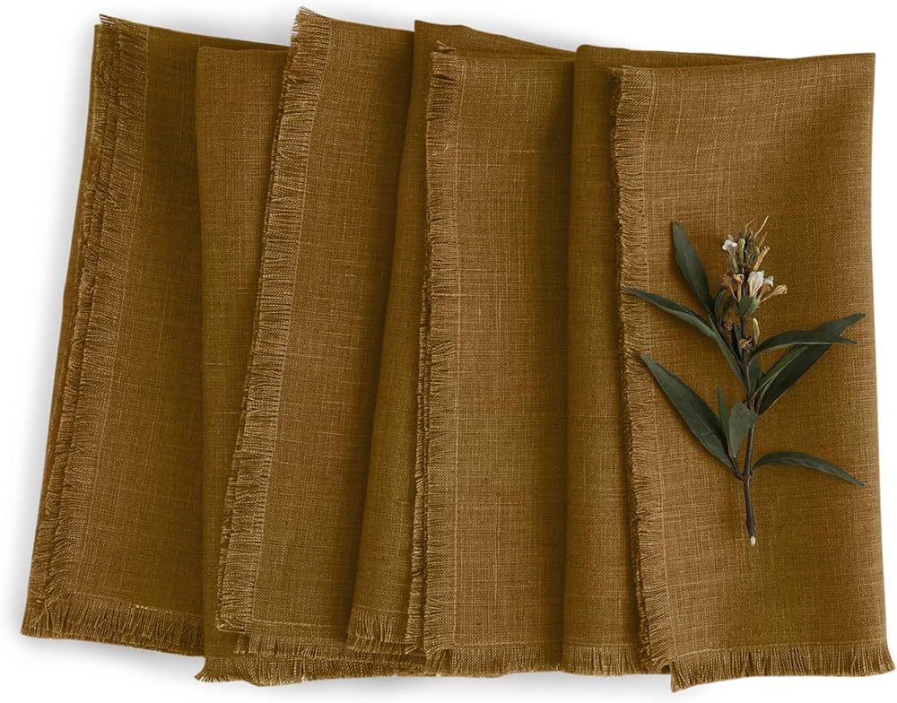 Solino Home Toffee Brown Linen Napkins 20 x 20 Inch – 100% Pure Linen Fringe Cloth Napkins Set ... | Amazon (US)