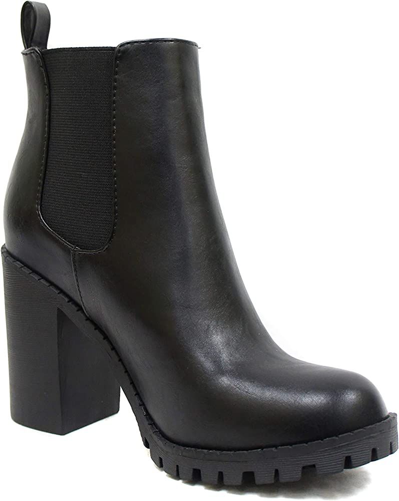 Soda Glove - Ankle Boot w/Lug Sole Elastic Gore and Chunky Heel | Amazon (US)