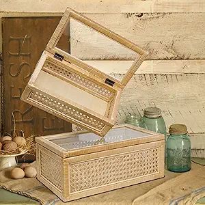 Rattan Decorative Box with Glass Lids, Set of 2 Rectangular Decorative Boxes for Home Décor, Rat... | Amazon (US)