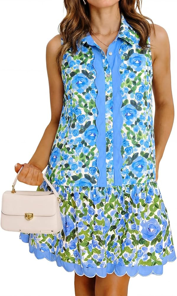 Cicy Bell Womens Floral Mini Dress Summer Casual V Neck Sleeveless Boho Dresses Ruffle Beach Vaca... | Amazon (US)