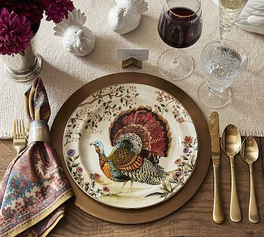 Botanical Harvest Turkey Stoneware Dinner Plates - Set of 4 | Pottery Barn (US)