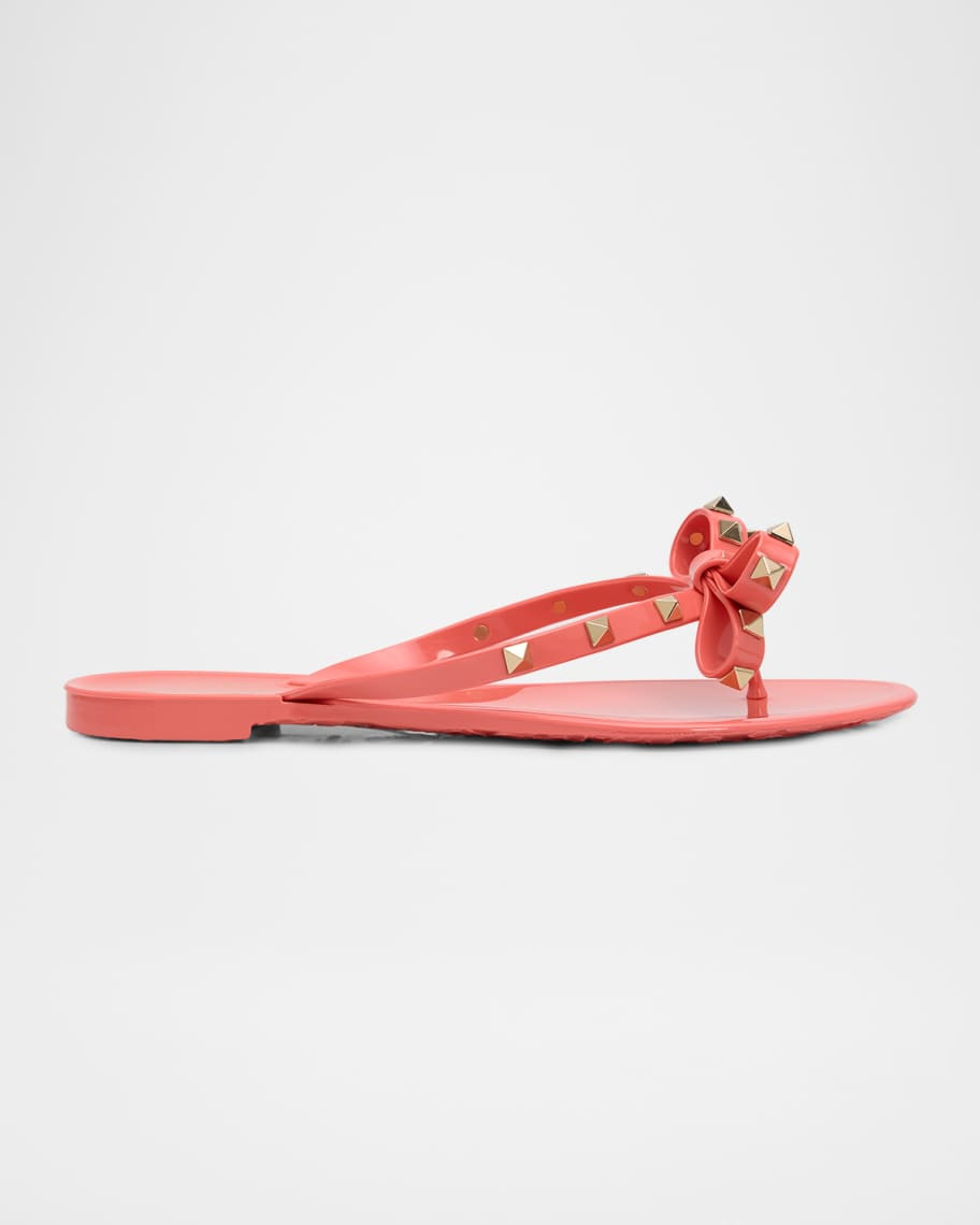 Valentino Garavani Rockstud PVC Flat Thong Sandals | Neiman Marcus