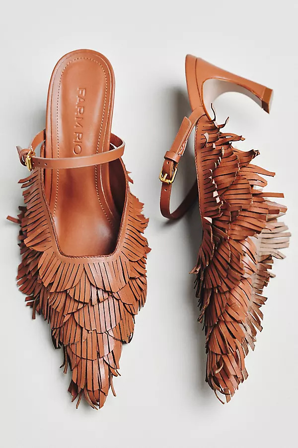 Farm Rio Fringe Mule Kitten Heels | Anthropologie (US)