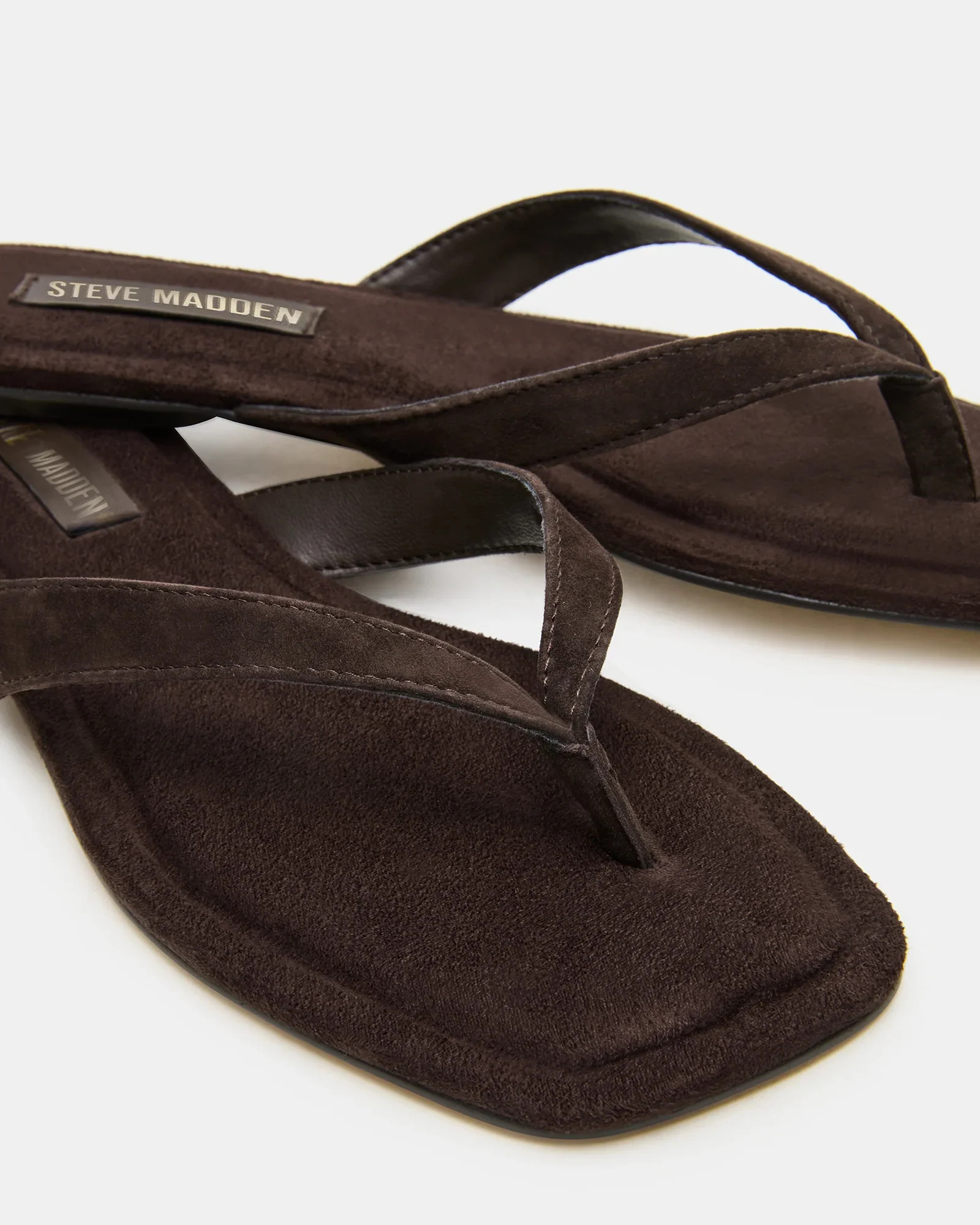 TRELLA Brown Suede Square-Toe Thong Sandals | Women's Designer Sandals | Steve Madden (Canada)