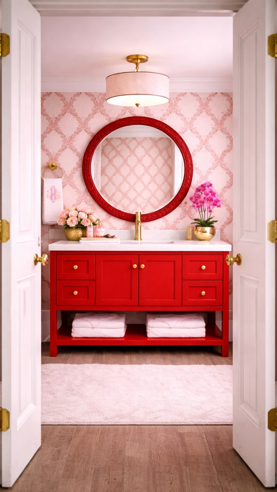 A bathroom dressed for Valentine’s Day year round! How fun is this pop of red 

#LTKSaleAlert #LTKHome #LTKdayinmylife