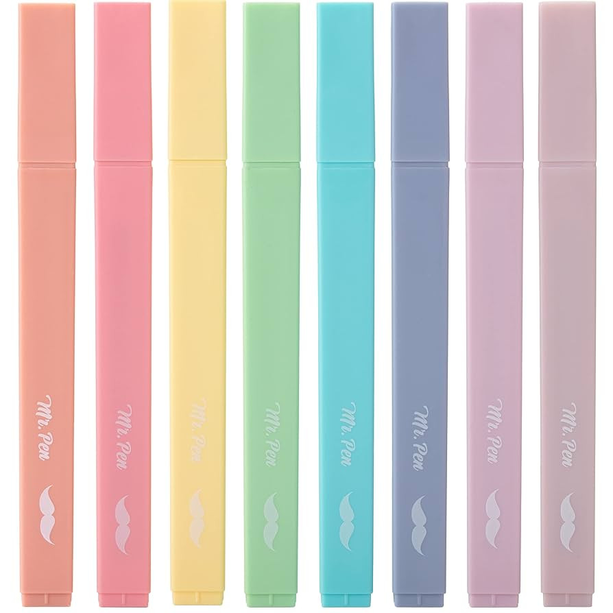 Mr. Pen- Aesthetic Cute Pastel Highlighters Set, 8 pcs, Chisel Tip, Candy Colors, No Bleed Bible ... | Amazon (US)